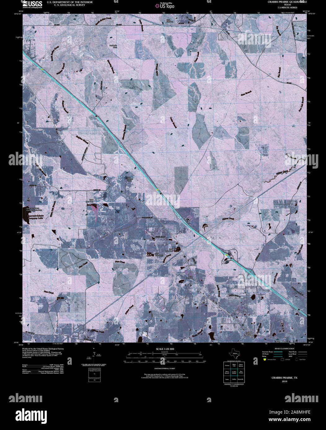 USGS TOPO Map Texas TX Crabbs Prairie 20100317 TM Inverted Restoration