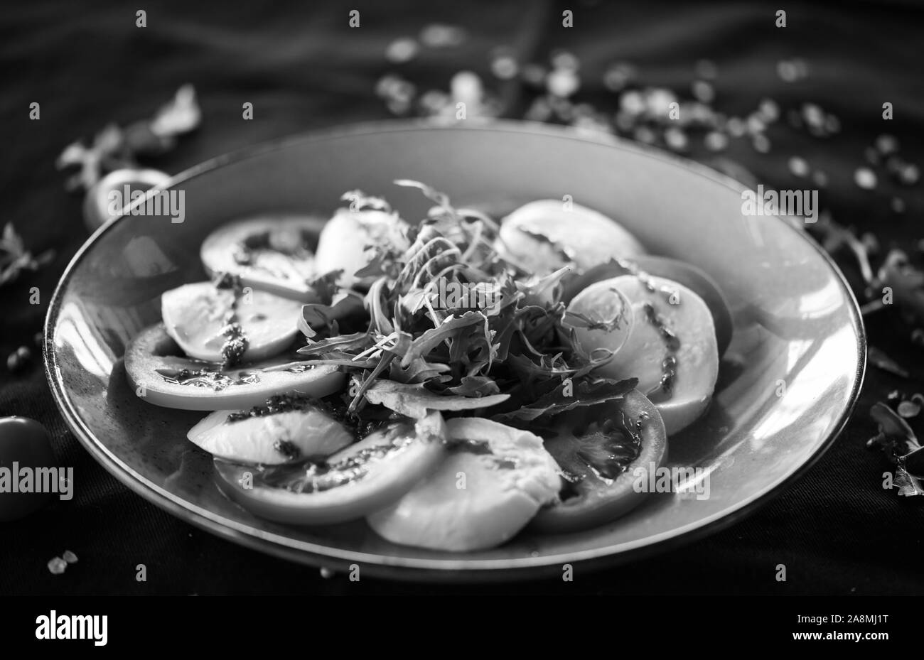 dliciouse italian dish - tasty caprese salad with fresh ingredients Stock Photo