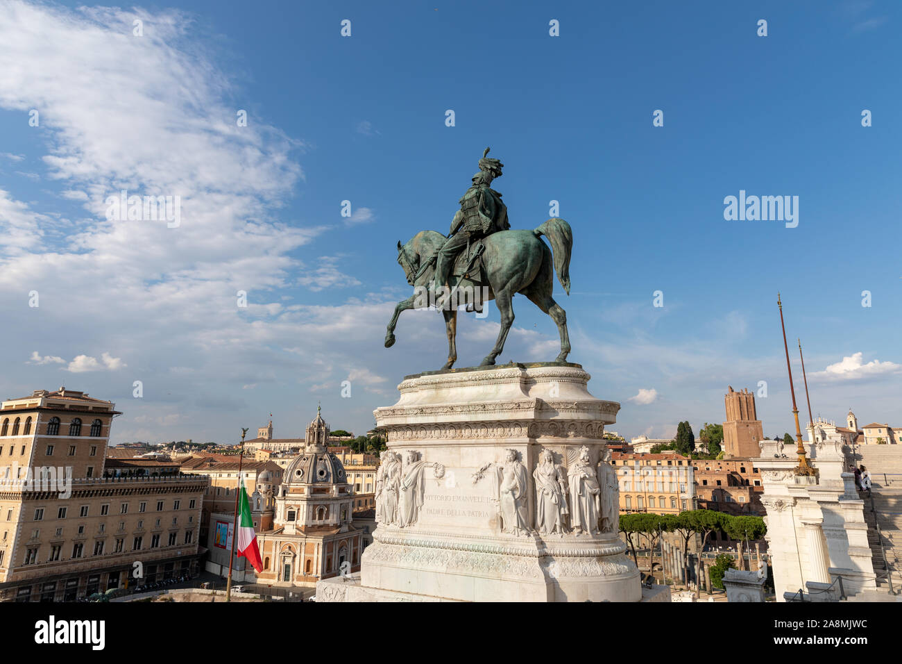 Rome, Italy - June 19, 2018: Equestrian statue of Vittorio Emanuele II at Piazza Venezia in Rome Stock Photo