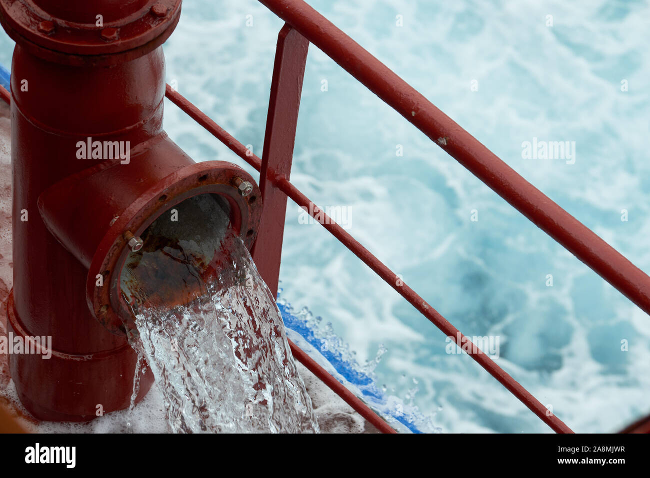 View of ballast water exchange process onboard of a ship using flow