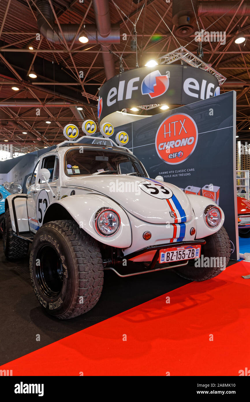 LYON, FRANCE, November 8, 2019 : Tuned Volkswagen beetle at the motorshow. The Salon Epoq Auto stands in Lyon since 1979 with more than 67,000 visitor Stock Photo