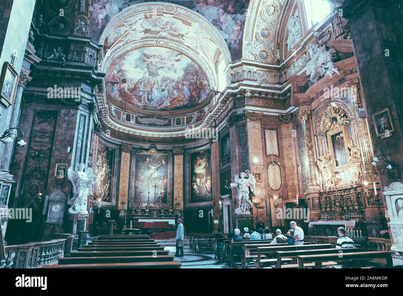 Rome, Italy - June 21, 2018: Panoramic view of interior of Sant'Andrea delle Fratte. It is a 17th-century basilica church in Rome, Italy, dedicated to Stock Photo