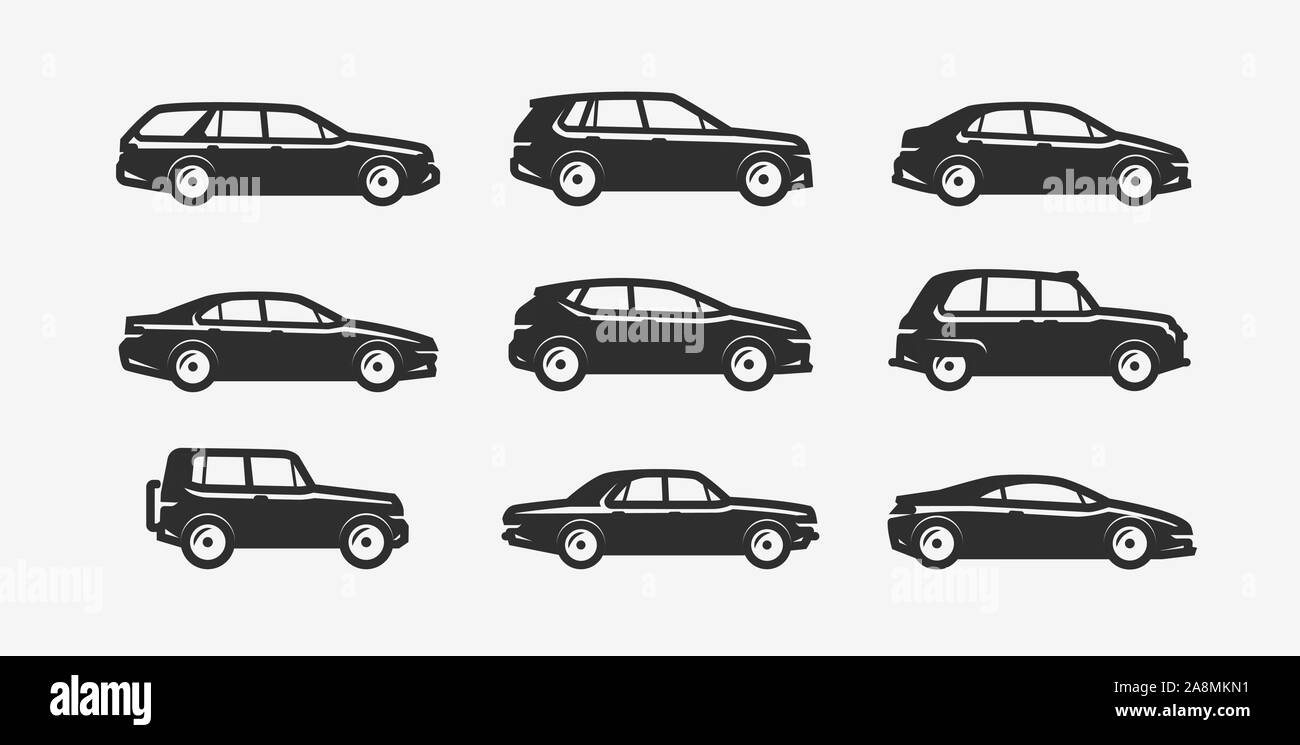 Car icon set. Transport, transportation symbol. Silhouette vector illustration Stock Vector