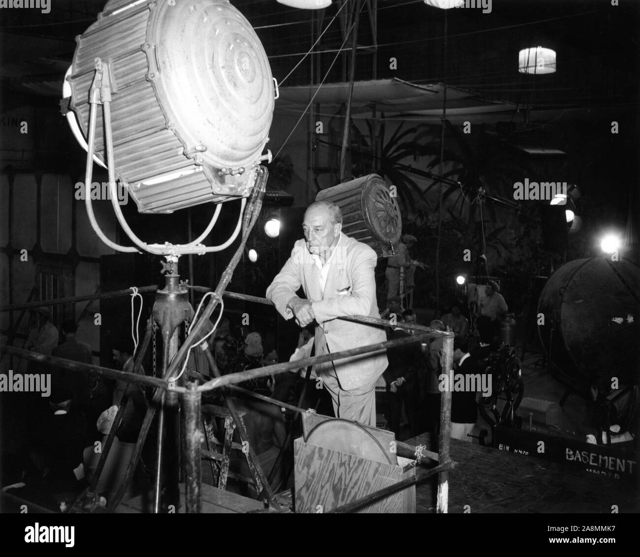 BUSTER KEATON on set candid during filming of THE BUSTER KEATON STORY