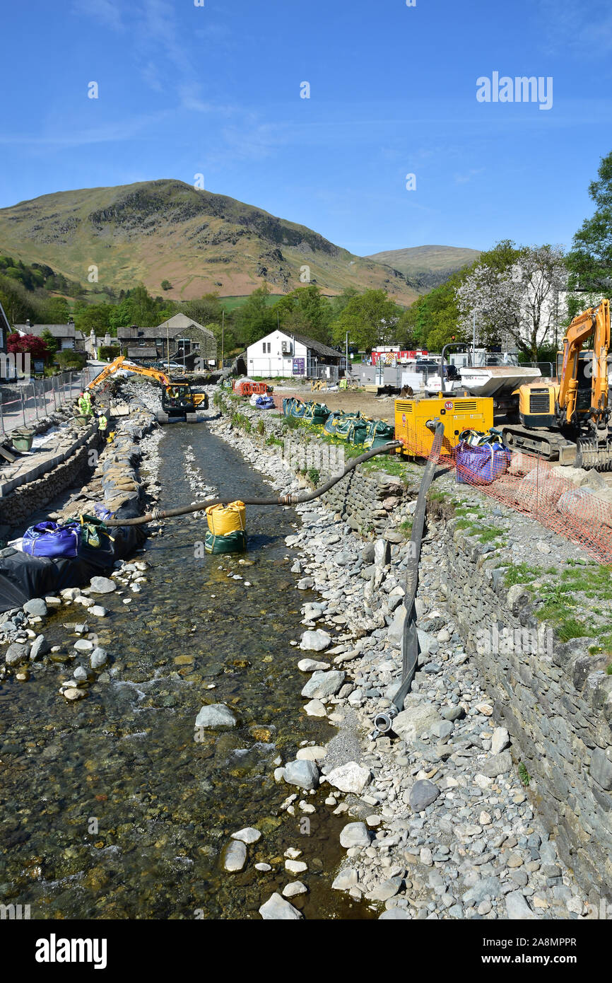 Flood repairs Glenridding, Cumbria Stock Photo