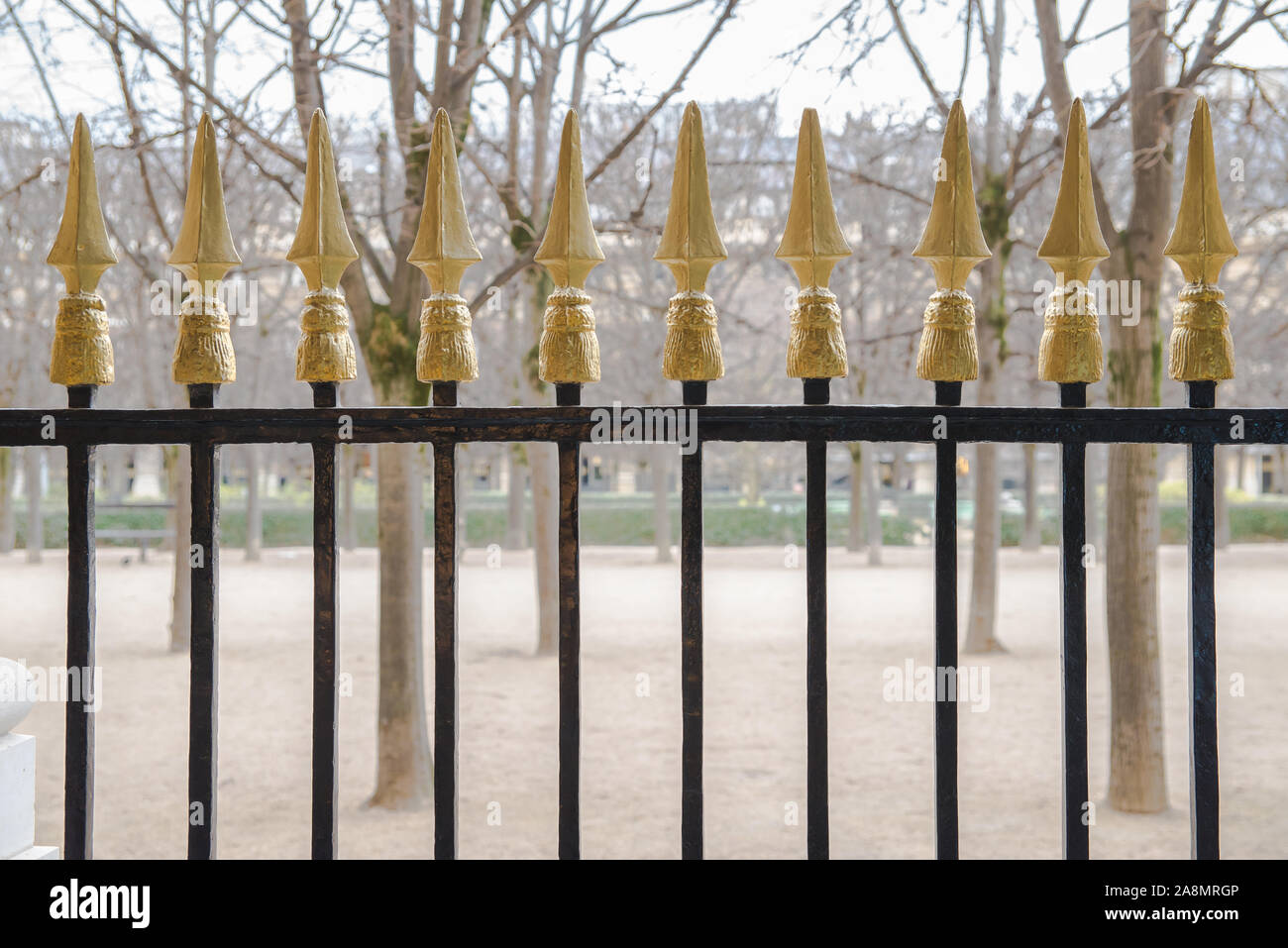 Wrought iron railing in Palais-Royal garden, Paris Stock Photo - Alamy