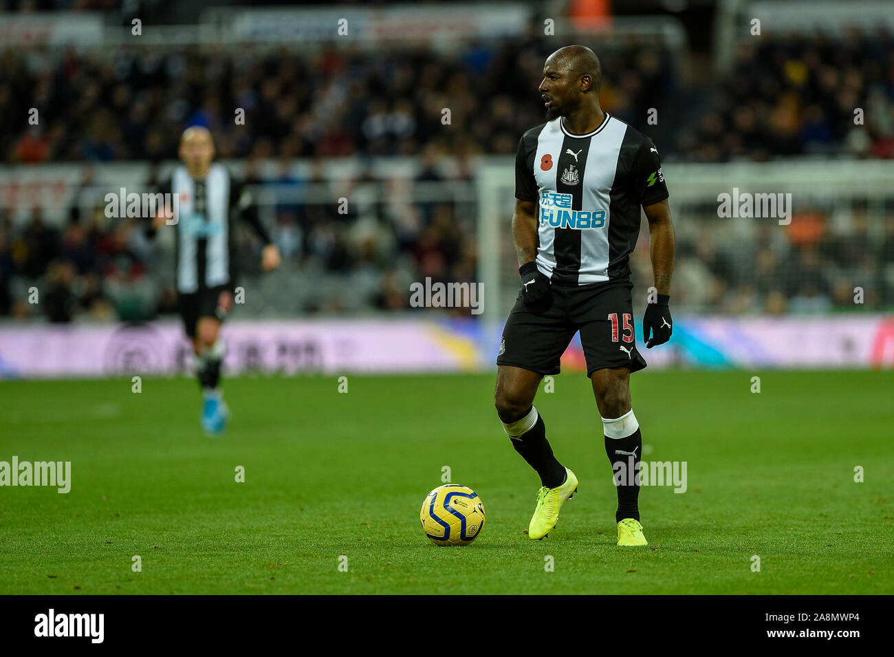 9th November 2019, St. James's Park, Newcastle, England; Premier League, Newcastle United v Bournemouth : Jetro Willems (15) of Newcastle United in action Credit: Iam Burn/News Images Stock Photo