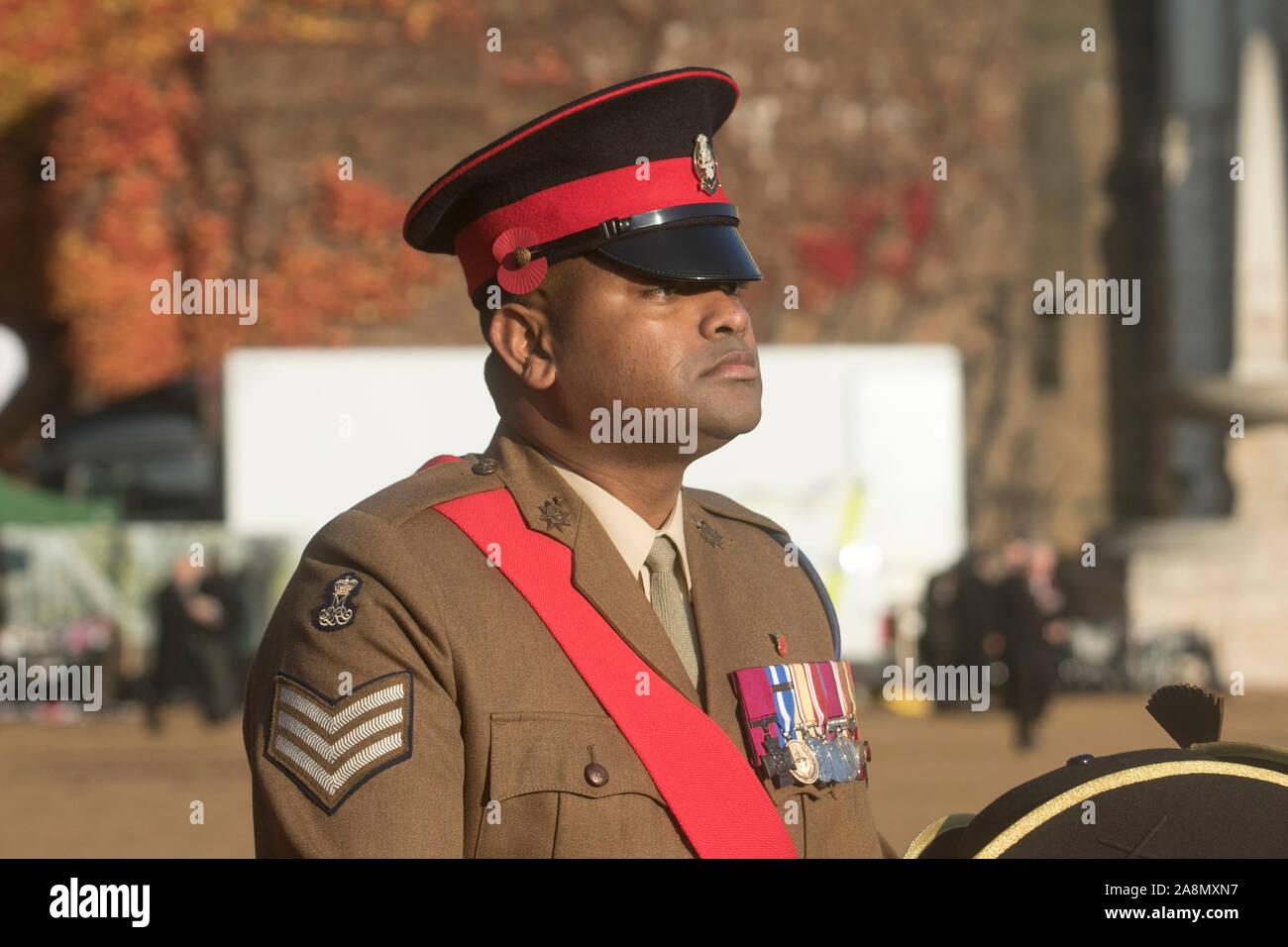 London, UK. 10  November 2019. Sergeant Johnson Beharry  British Army soldier who was awarded the Victoria Cross arrives at Horse Guards in the bright autumn sunshine  to take part in the remembrance parade Westminster London, UK. 10  November 2019. Jo Swinson Leader of the Liberal Democrat party arrives  in the bright autumn sunshine  to take part in the remembrance service at the Cenotaph in Whitehall to remember  the contribution of British and Commonwealth military and civilian servicemen and women in the two World Wars and later conflicts. amer ghazzal /Alamy live News. amer ghazzal /Alam Stock Photo