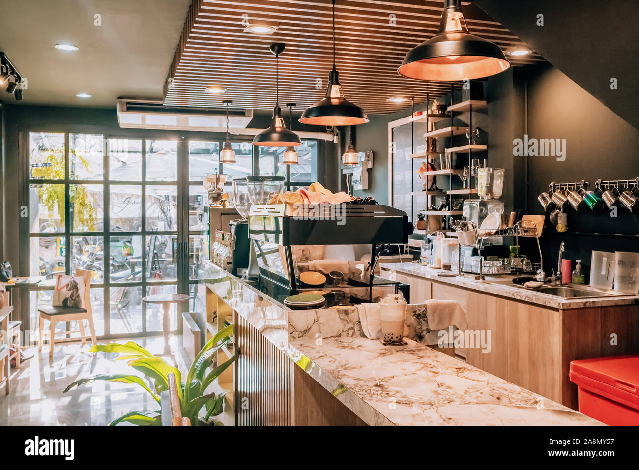 Interior of a modern coffee shop, cafe. Stock Photo