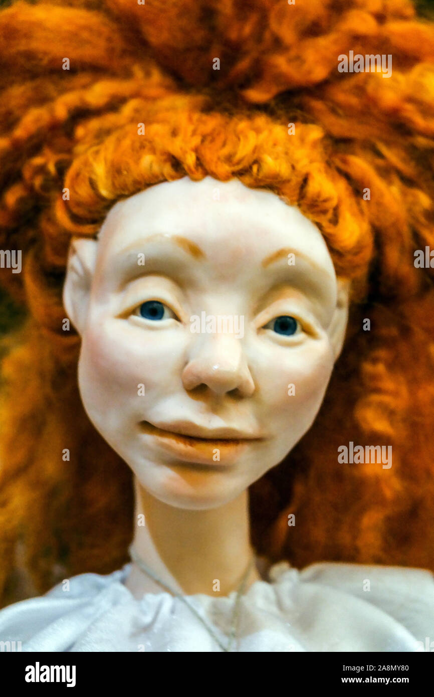Art doll face portrait redhead Stock Photo