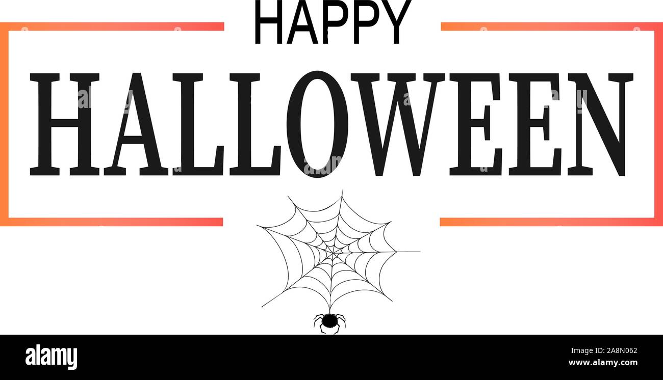 Hand drawn Happy Halloween lettering with a spider web on white ...