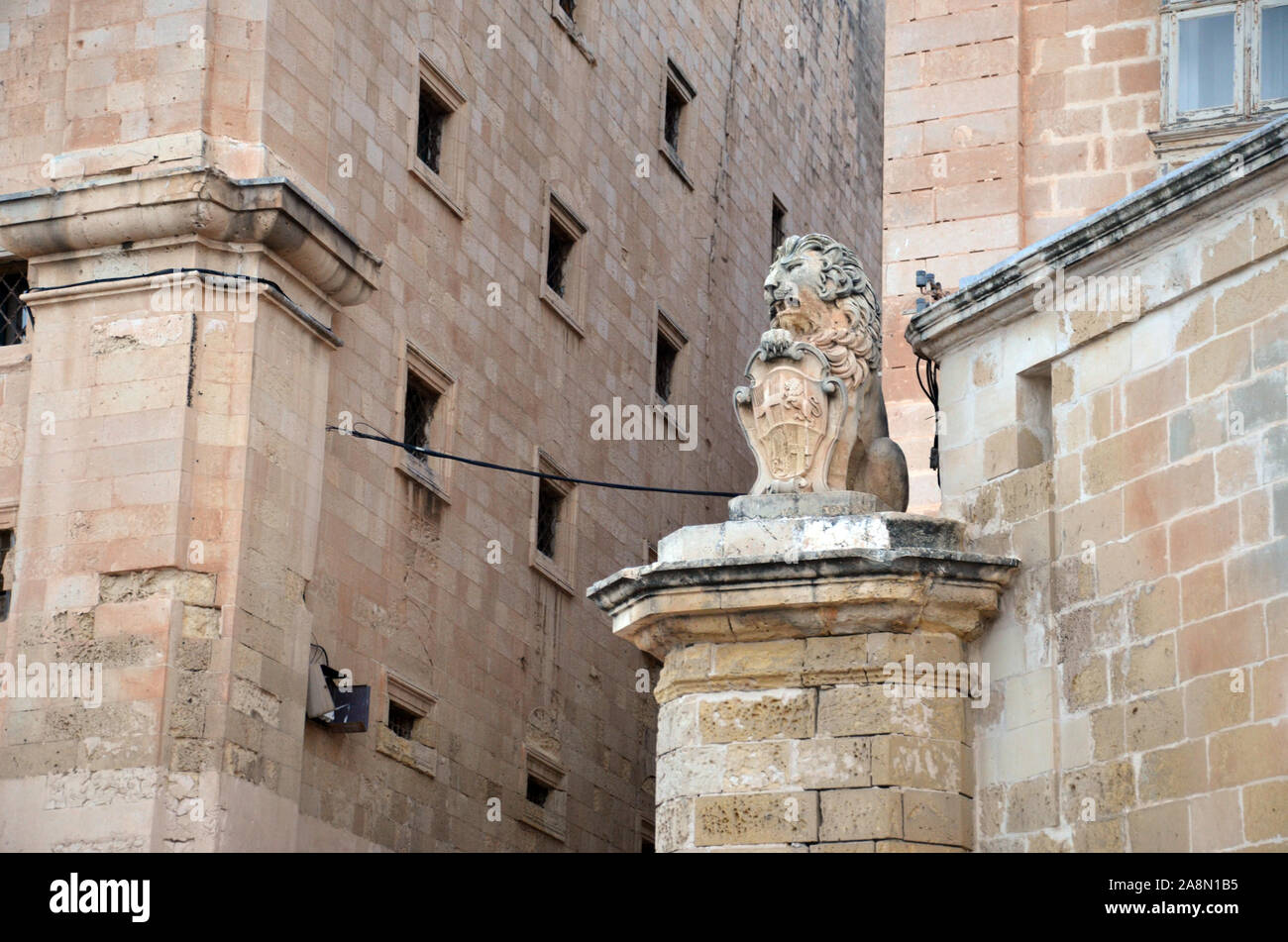Lion Statue on Valletta Waterfront, Malta Stock Photo