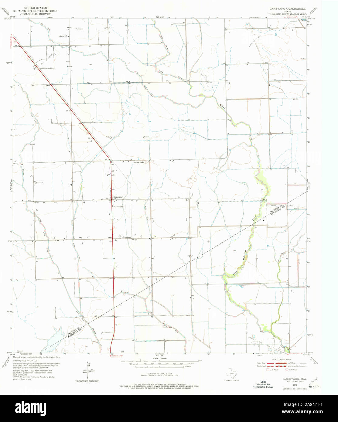 USGS TOPO Map Texas TX Danevang 109099 1951 24000 Restoration Stock Photo