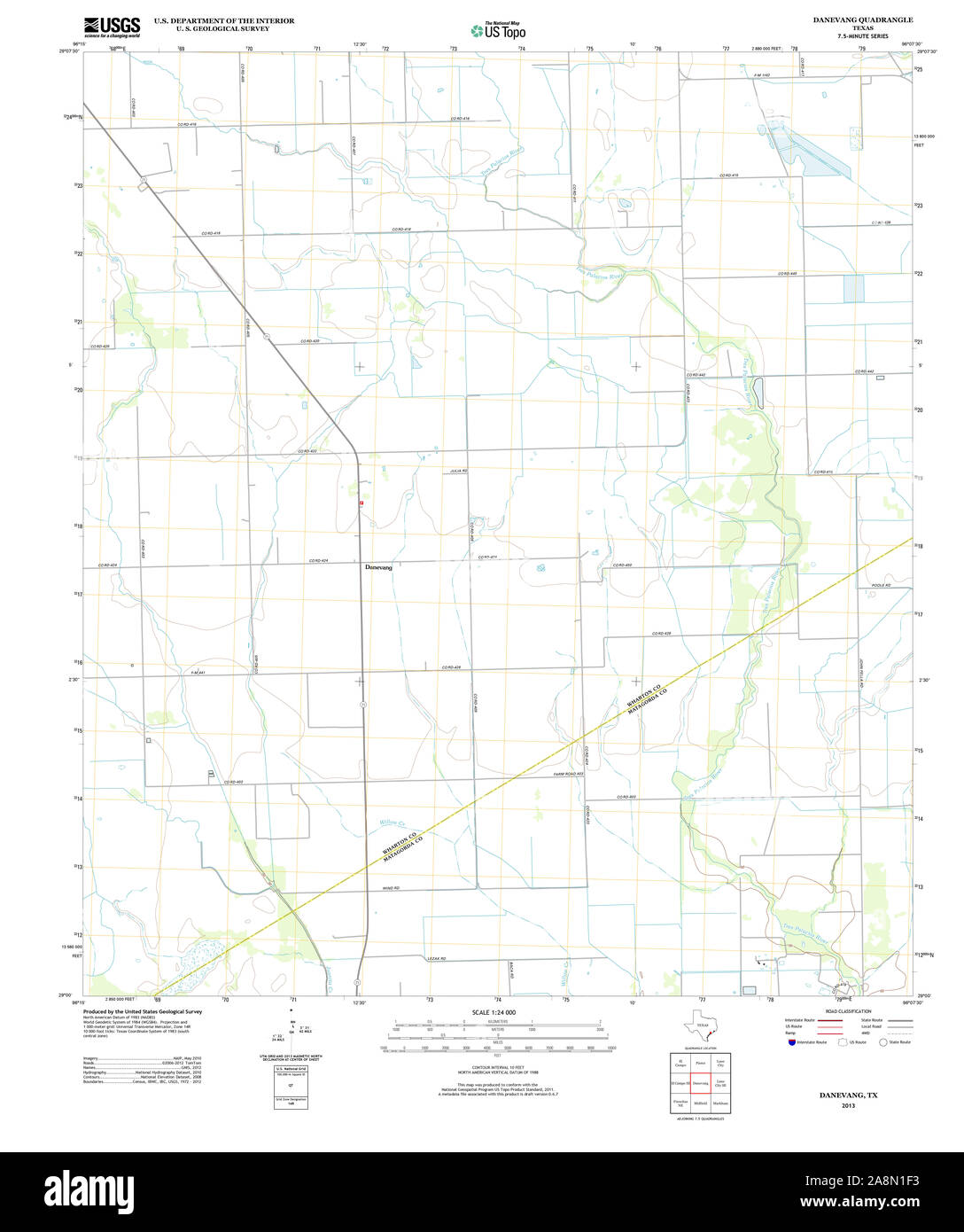 USGS TOPO Map Texas TX Danevang 20130201 TM Restoration Stock Photo