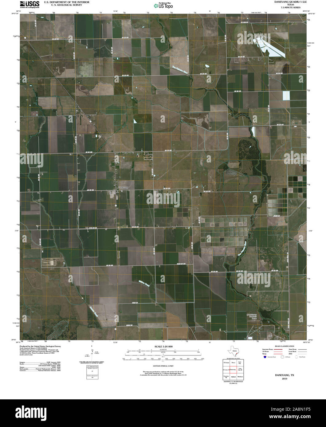 USGS TOPO Map Texas TX Danevang 20100525 TM Restoration Stock Photo