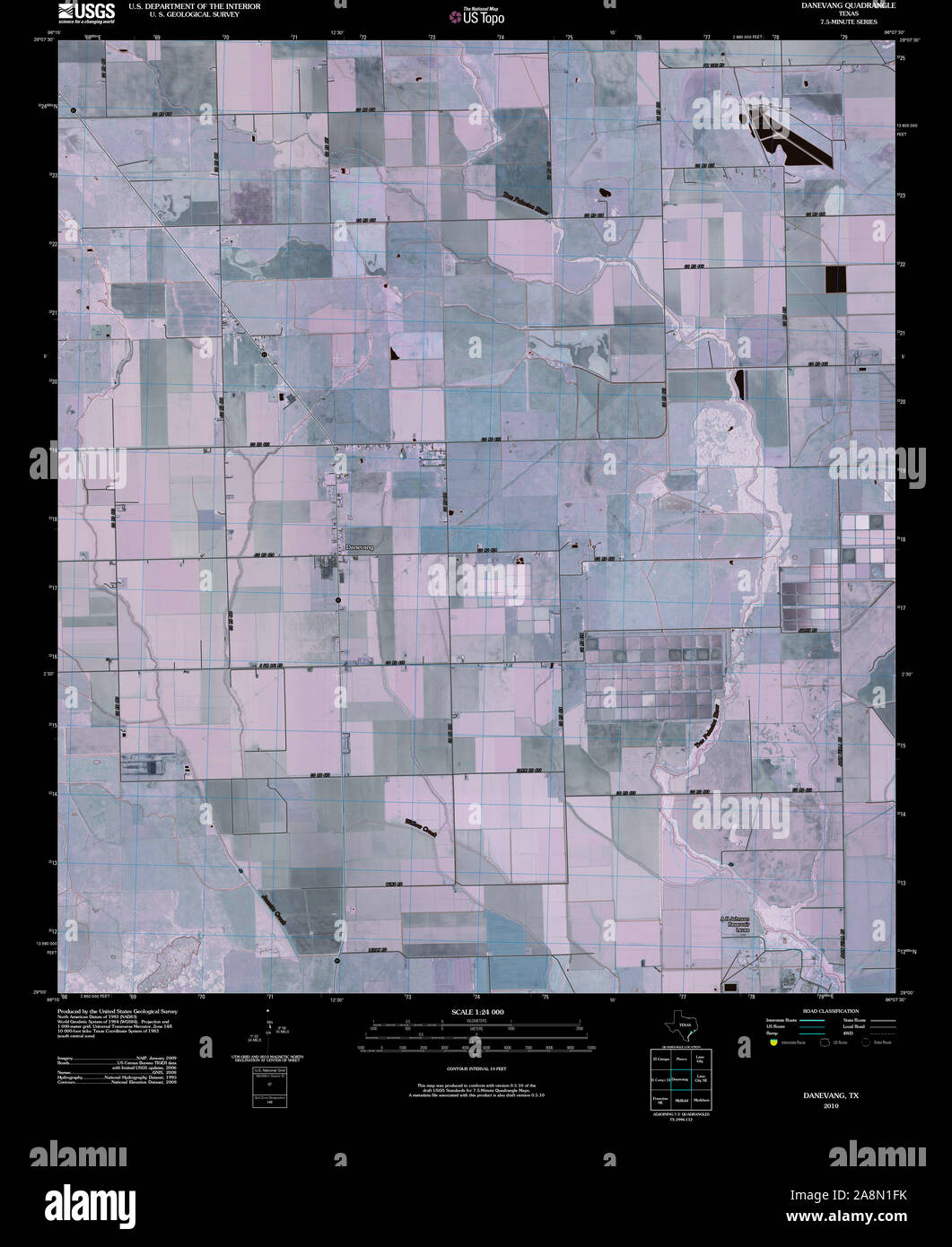 USGS TOPO Map Texas TX Danevang 20100525 TM Inverted Restoration Stock Photo