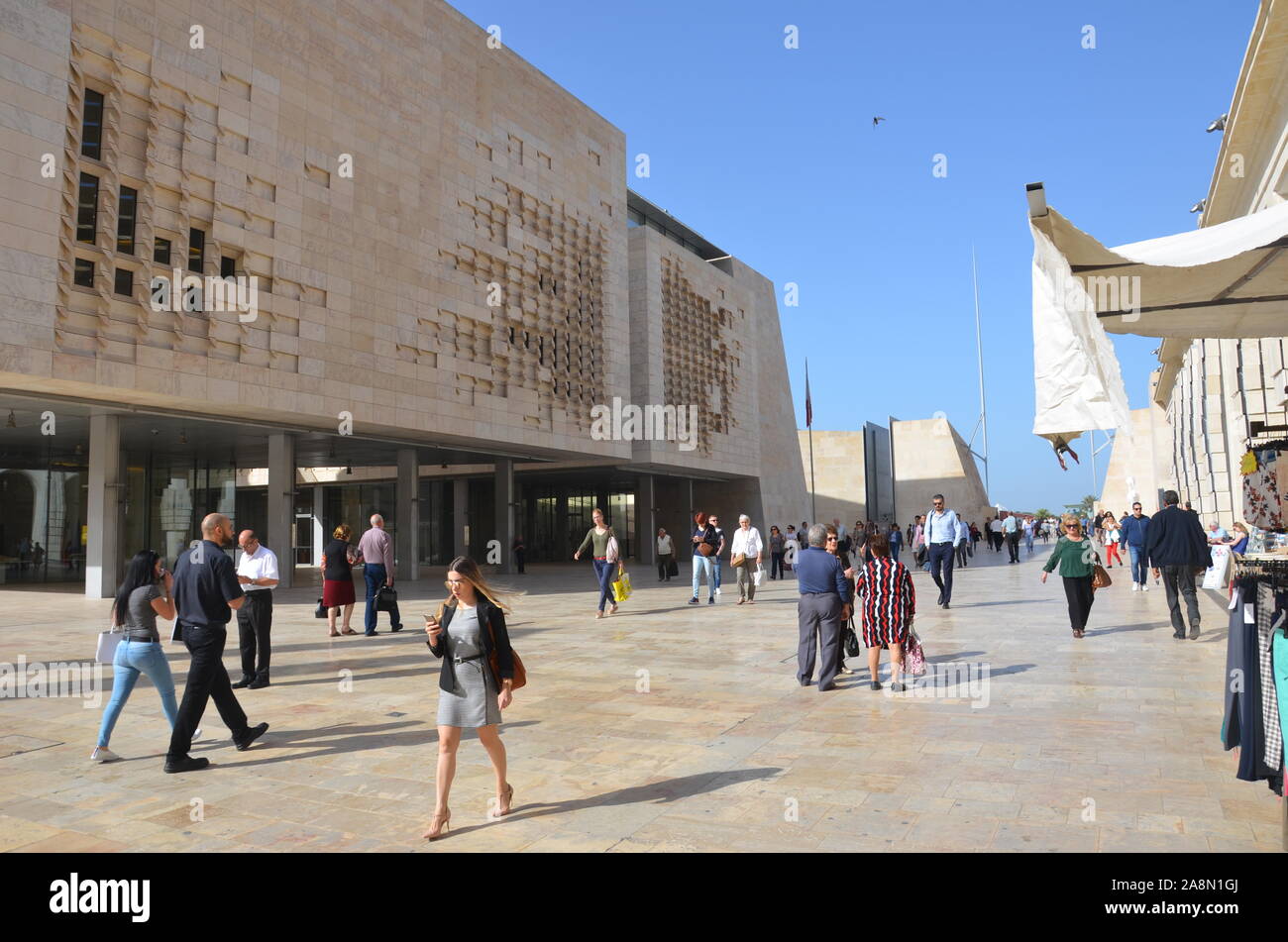 Crowds in Parliament Square, Valletta Stock Photo