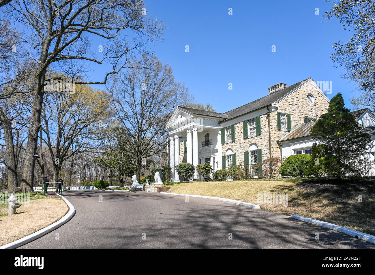 Graceland in Memphis. The mansion was  built in 1939 but later bought by Elvis Presley who lived here from 1957 – 1977. Stock Photo