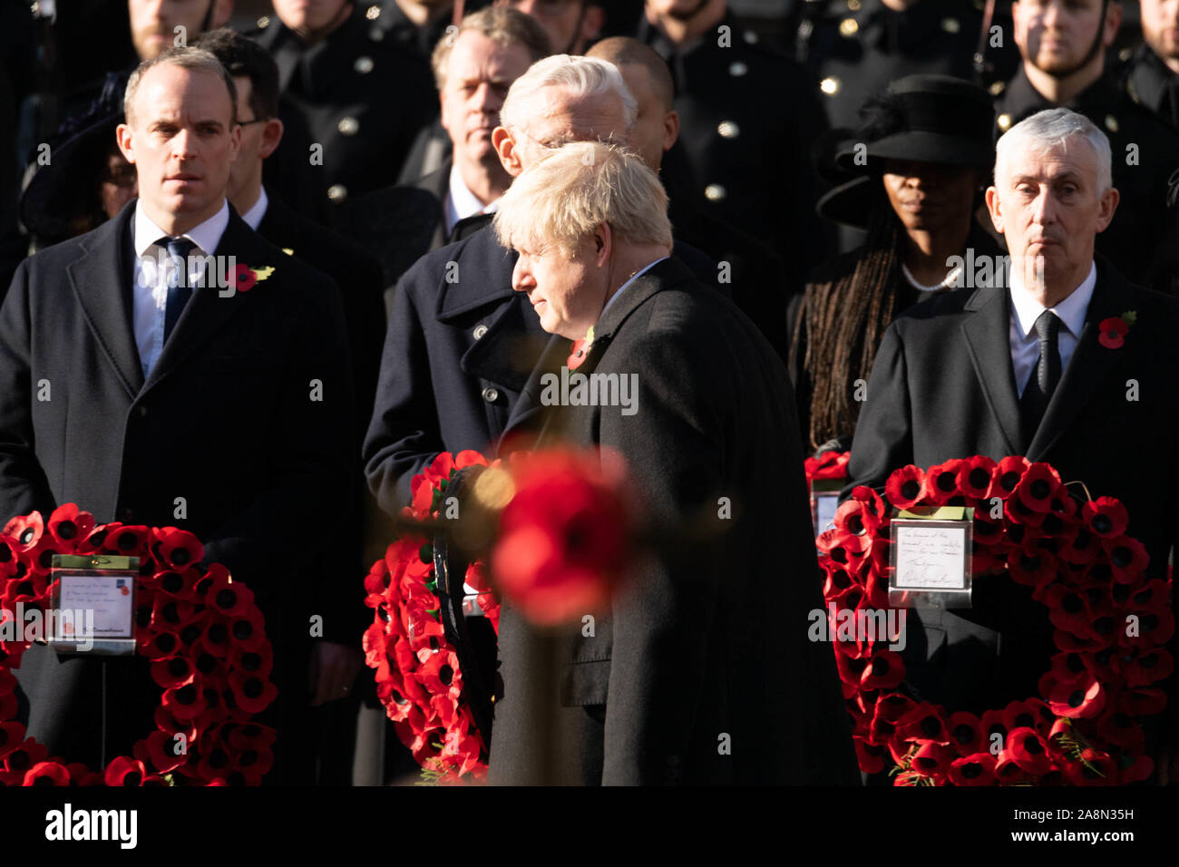 London, UK 10th November 2019.  Remembrance Sunday at The Cenotaph, Whitehall, London  Boris Johnson MP PC Prime Minister goes to lay his wreath Credit Ian DavidsonAlamy Live News Stock Photo