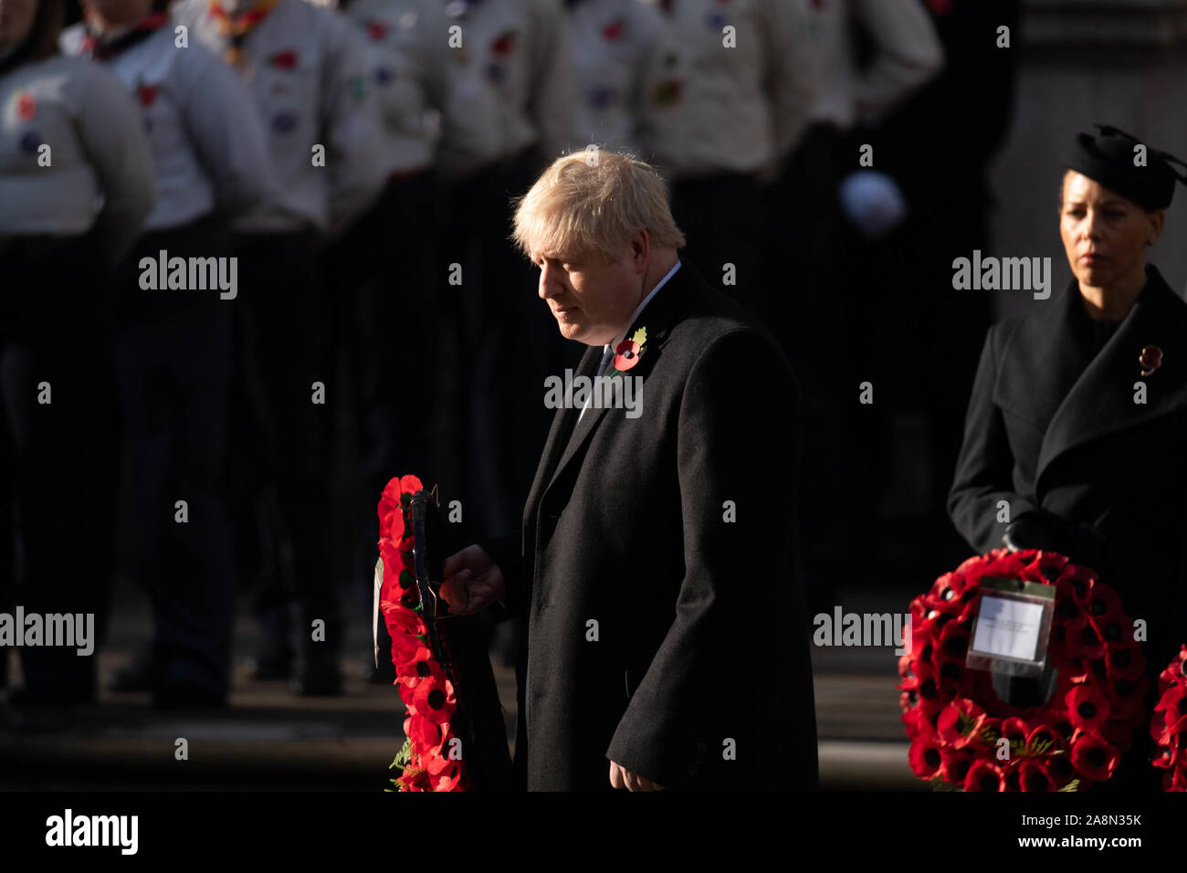 London, UK 10th November 2019.  Remembrance Sunday at The Cenotaph, Whitehall, London  Boris Johnson MP PC Prime Minister  Credit Ian DavidsonAlamy Live News Stock Photo