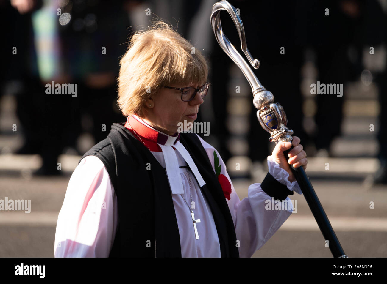 London, UK 10th November 2019.  Remembrance Sunday at The Cenotaph, Whitehall, London The Lord Bishop of London, The Right Reverend and Right Honourable Dame Sarah Mullally DBE   Credit Ian DavidsonAlamy Live News Stock Photo