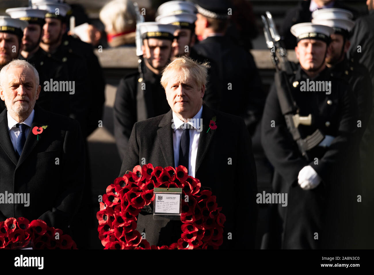 London, UK 10th November 2019.  Remembrance Sunday at The Cenotaph, Whitehall, London Boris Johnson MP PC Prime Minister (centre)  Credit Ian DavidsonAlamy Live News Stock Photo