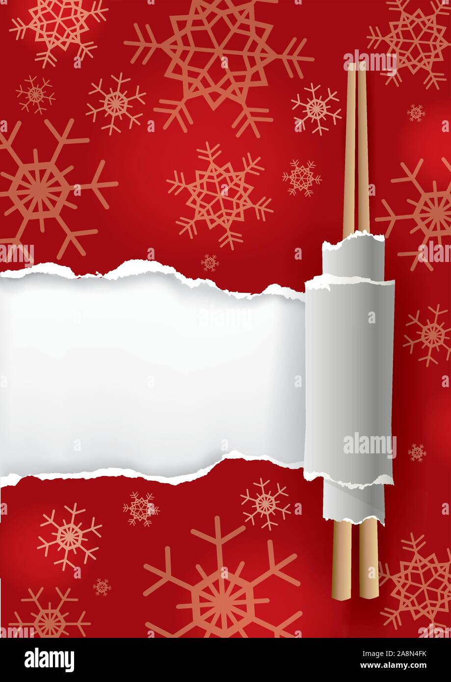 China restaurant menu, red background with snowflakes. Red ripped paper  with snowflakes and Chinese chopsticks. Place for your text or image Stock  Vector Image & Art - Alamy