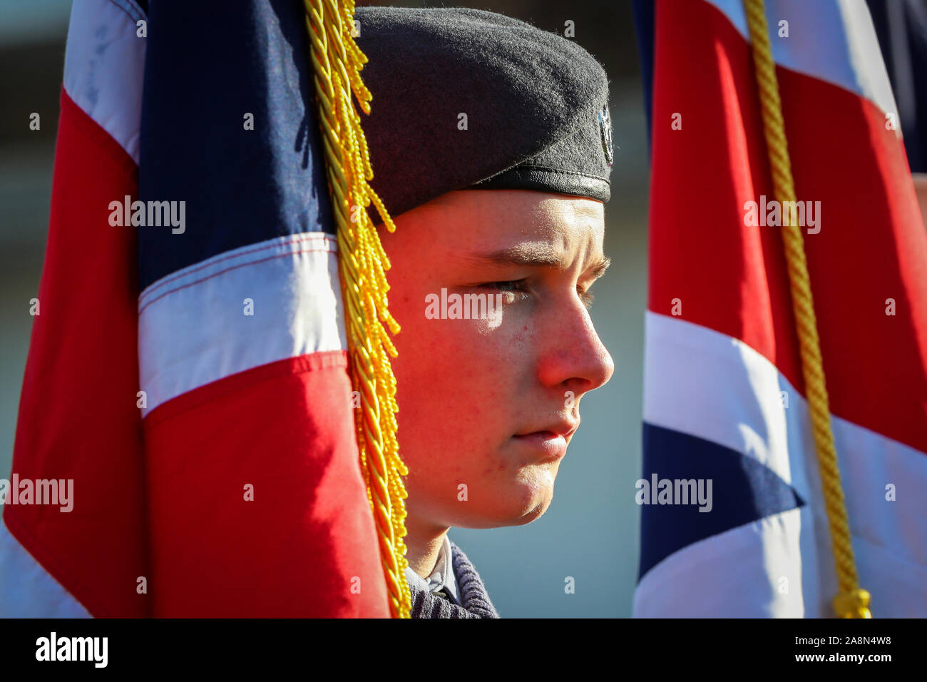 Saltcoats, UK . 10th Nov, 2019. 11 November 2019 Saltcoats, Ayrshire, UK. Several hundred people, including military veterans and members of the air, sea and military cadets,  turned out to pay their respects at the local cenotaph. Credit: Findlay/Alamy Live News Stock Photo