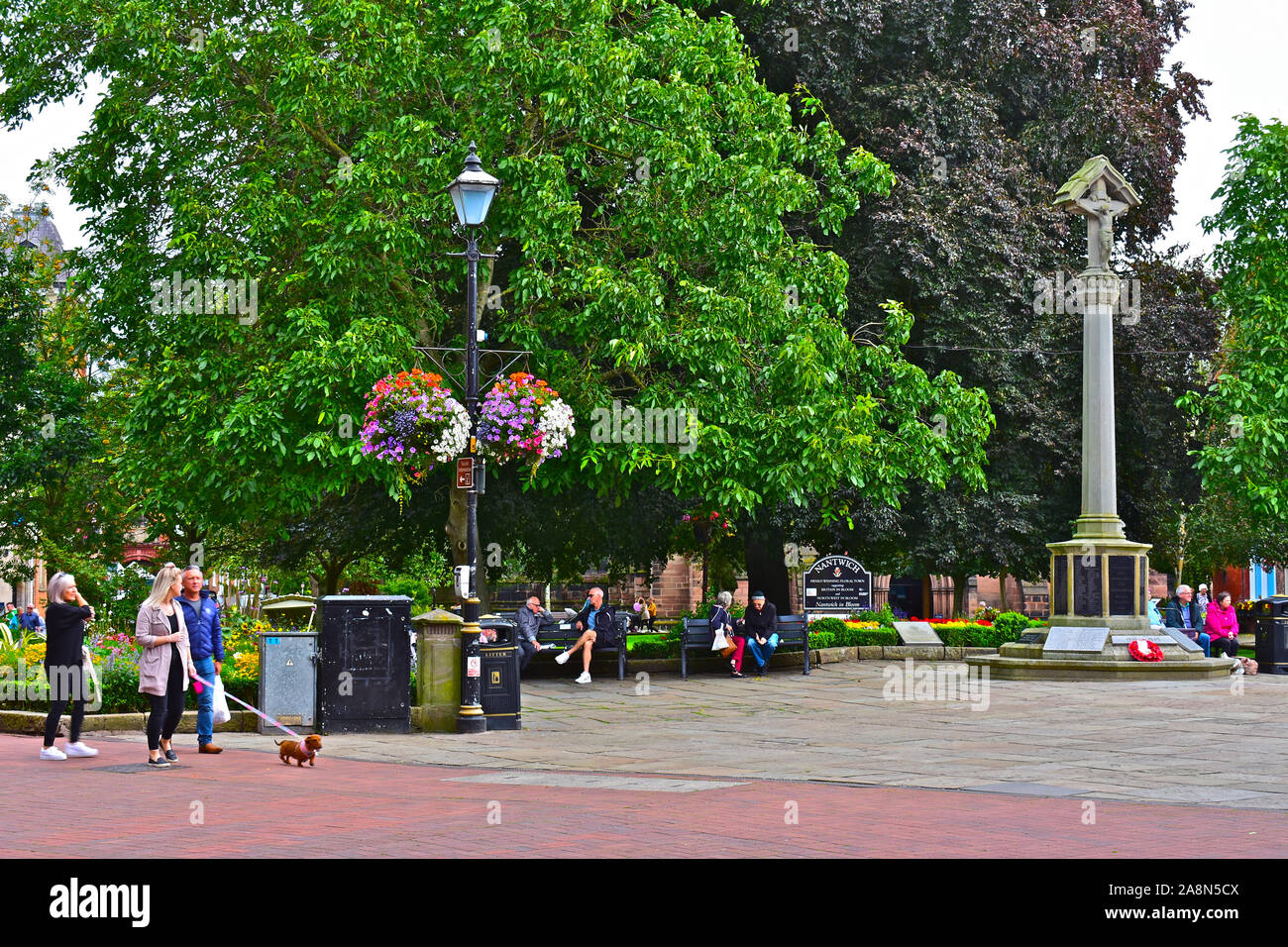 A street view of the pretty town square in the centre of the historic