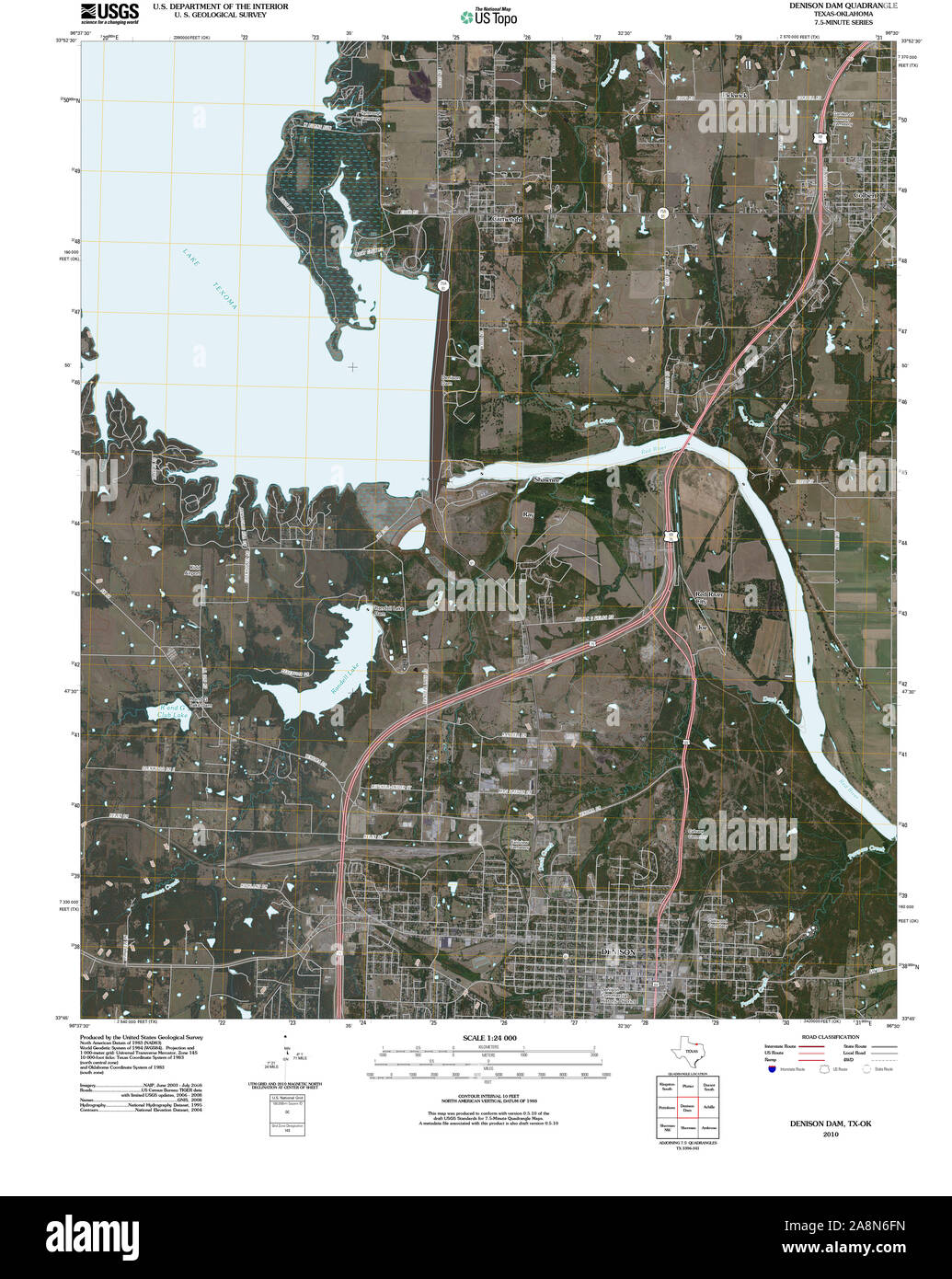 Denison map hi res stock photography - Usgs Topo Map Texas Tx Denison Dam 20100614 Tm Restoration 2A8N6FN