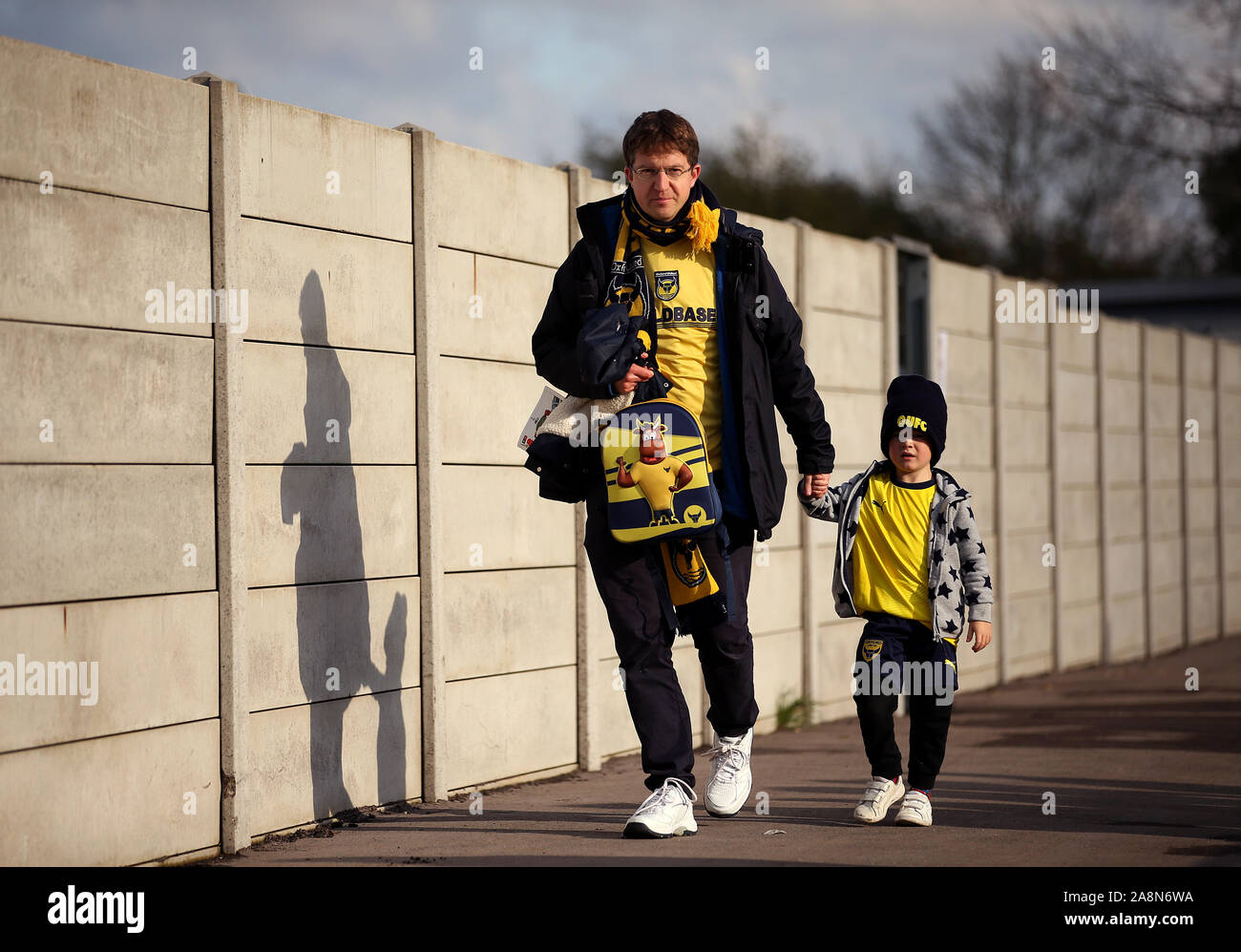 General view Oxford United fans before the FA Cup First Round match at the SKYEx Community Stadium, London. Stock Photo