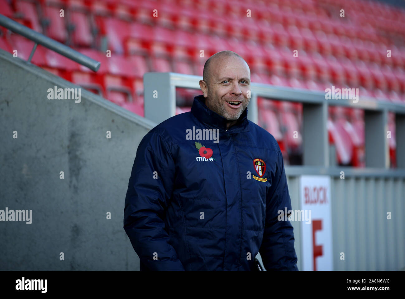 Hayes and Yeading manager Paul Hughes before the FA Cup First Round match at the SKYEx Community Stadium, London. Stock Photo