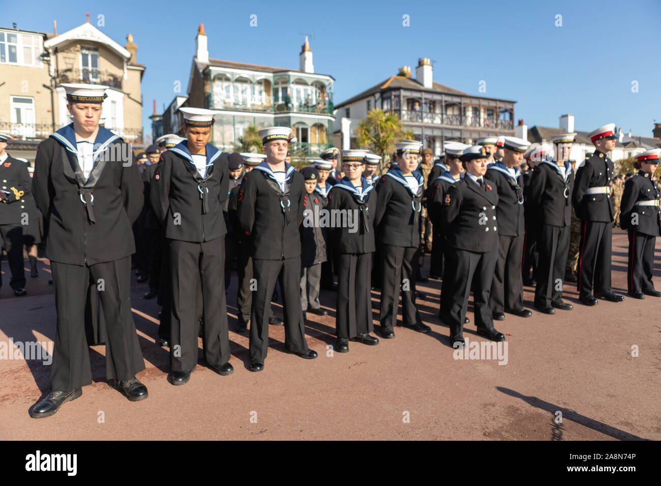 Southend on Sea, UK. 10th Nov, 2019. Remembrance Day Service at the Southend Cenotaph, Clifftown Parade, in front of the Lutyens designed war memorial. The service is attended by local dignitaries, including the Mayor Southend and both local MPs, Sir David Amess and James Dudderidge. Penelope Barritt/Alamy Live News Stock Photo