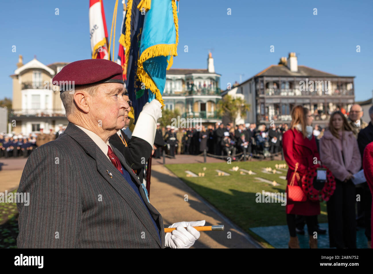 Southend on Sea, UK. 10th Nov, 2019. Remembrance Day Service at the Southend Cenotaph, Clifftown Parade, in front of the Lutyens designed war memorial. The service is attended by local dignitaries, including the Mayor Southend and both local MPs, Sir David Amess and James Dudderidge. Penelope Barritt/Alamy Live News Stock Photo