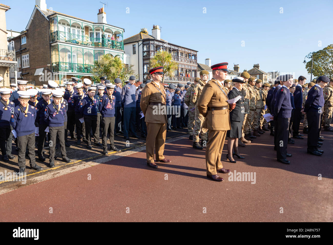 Southend on Sea, UK. 10th Nov, 2019. Remembrance Day Service at the Southend Cenotaph, Clifftown Parade, in front of the Lutyens designed war memorial. The service is attended by local dignitaries, including the Mayor Southend and both local MPs, Sir David Amess and James Dudderidge. Penelope Barritt/Alamy Live News Stock Photo