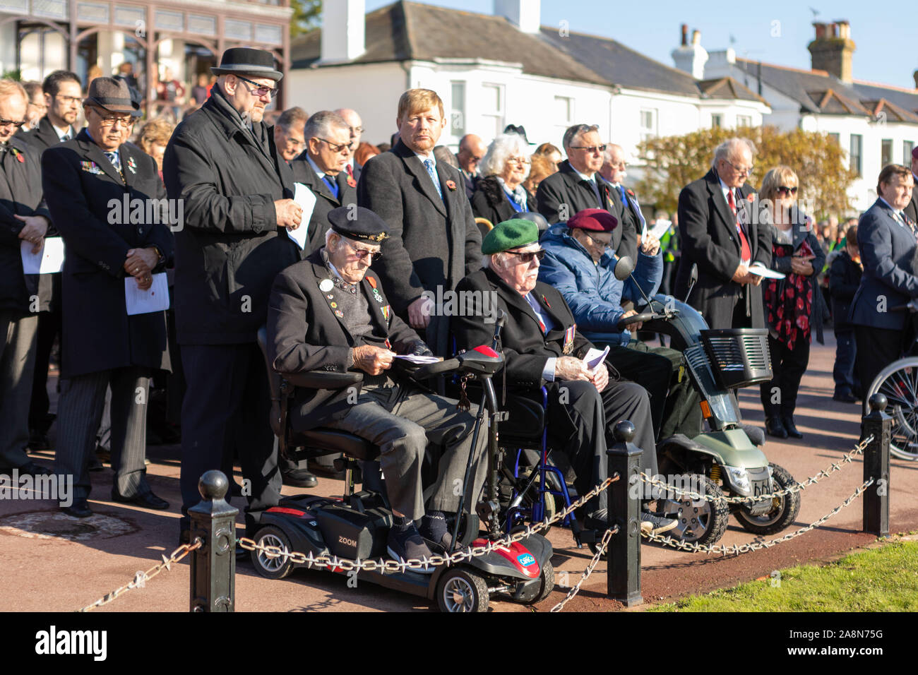 Southend on Sea, UK. 10th Nov, 2019. Remembrance Day Service at the Southend Cenotaph, Clifftown Parade, in front of the Lutyens designed war memorial. The service is attended by local dignitaries, including the Mayor Southend and both local MPs, Sir David Amess and James Dudderidge. Penelope Barritt/Alamy Live News Stock Photo