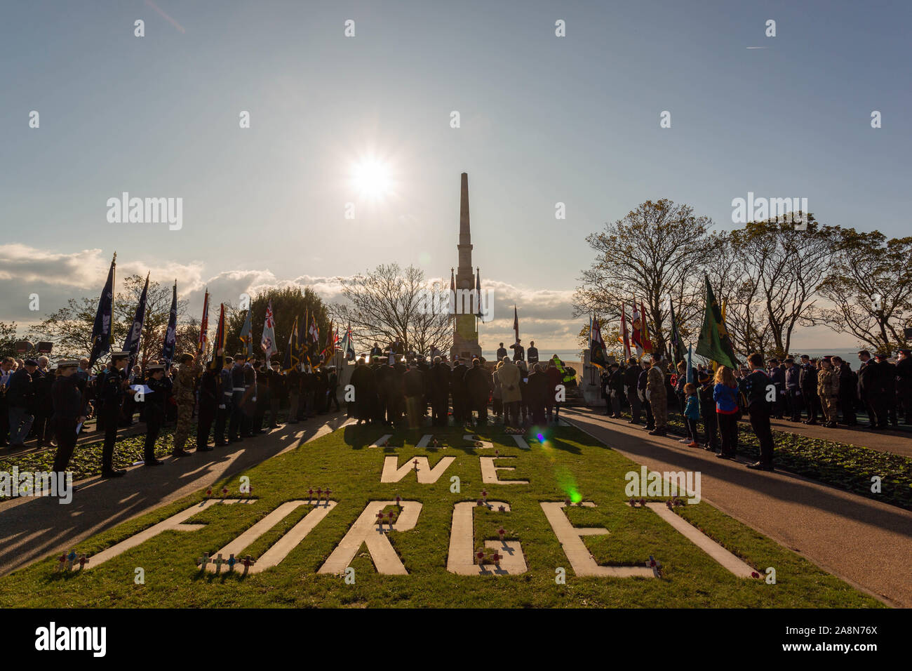 Southend on Sea, UK. 10th Nov, 2019. Remembrance Day Service at the Southend Cenotaph, Clifftown Parade, in front of the Lutyens designed war memorial. The service is attended by local dignitaries, including the Mayor Southend and both local MPs, Sir David Amess and James Dudderidge. Penelope Barritt/Alamy Live News Stock Photo