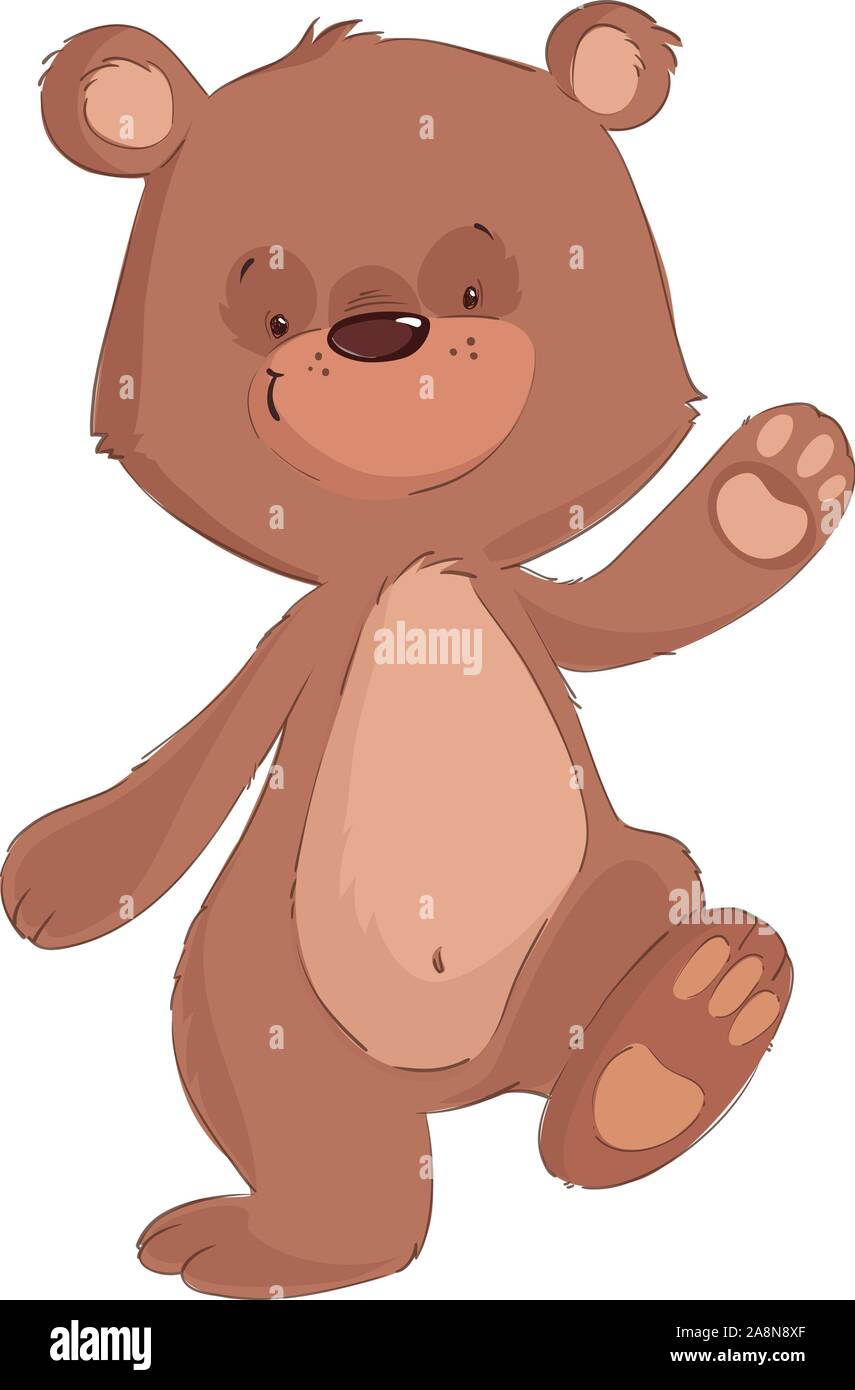Cute baby bear walking on the white background cartoon Stock Vector