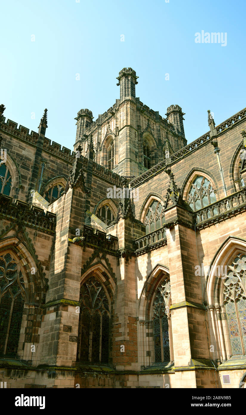 The historical Chester cathedral is a Church of England cathedral and the mother church of the Diocese of Chester Stock Photo