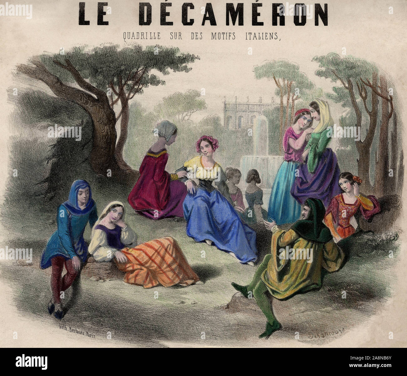 'Le Decameron' de Boccace pour quadrille. Lithographie, 19e siecle. Stock Photo