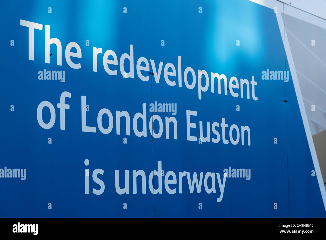 London Euston railway station redevelopment sign outside of station ...
