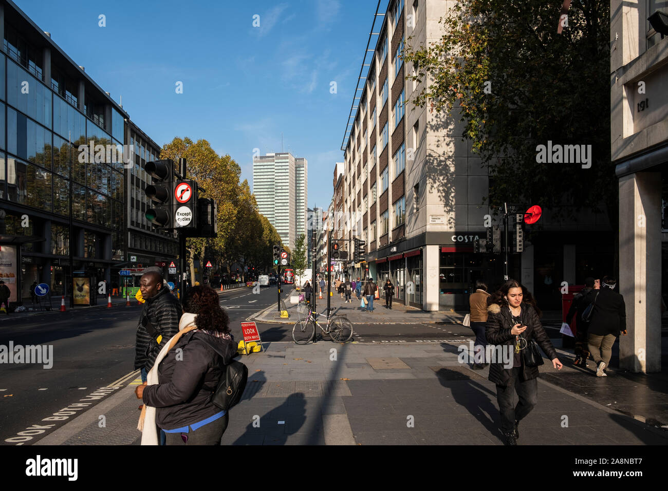 Tottenham Court Road street scene looking north, London, England, U.K. Stock Photo