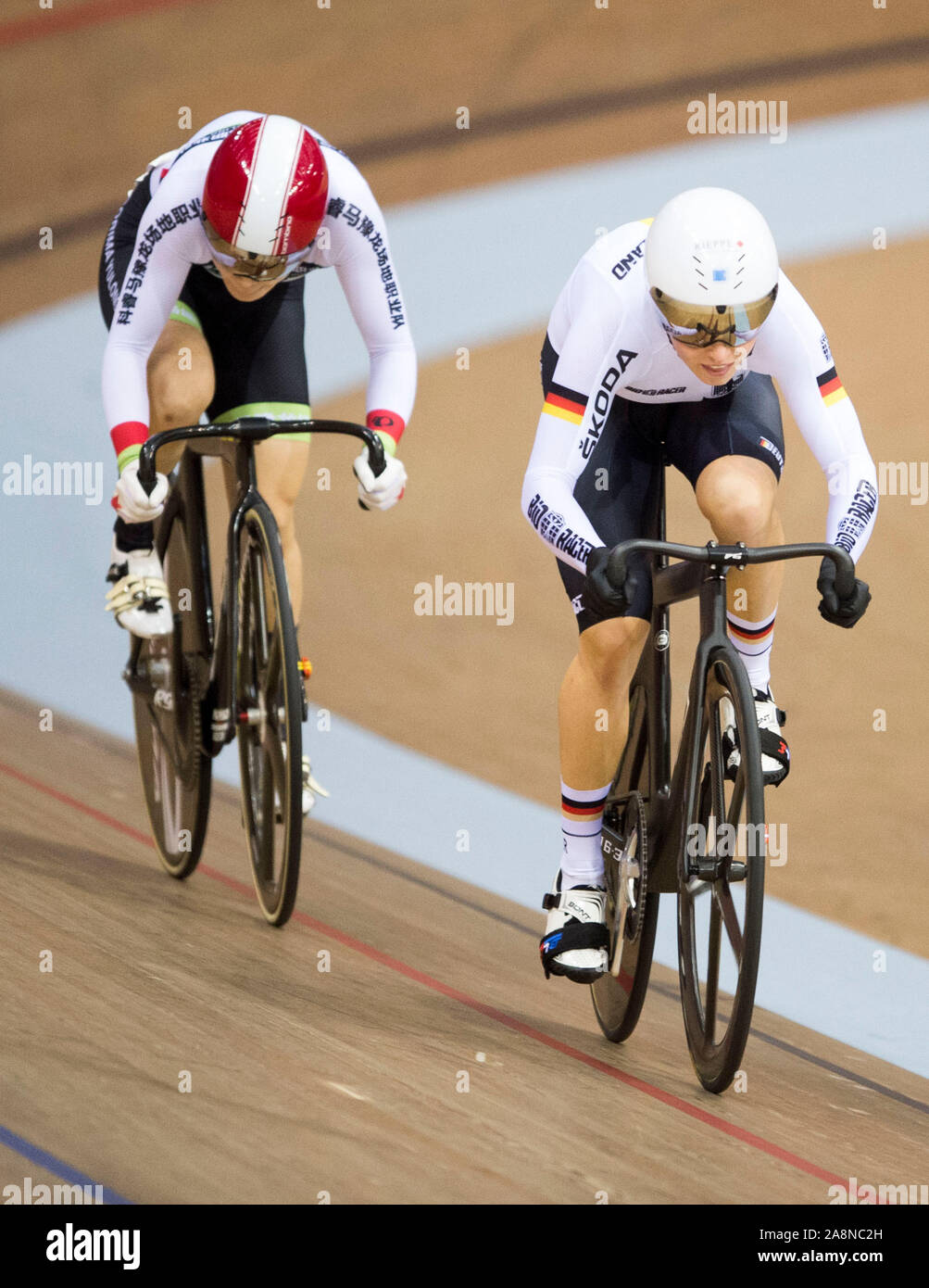 Yufang Guo (CYT) and Emma Hinze (GER) competing in heat 2 of the Women ...