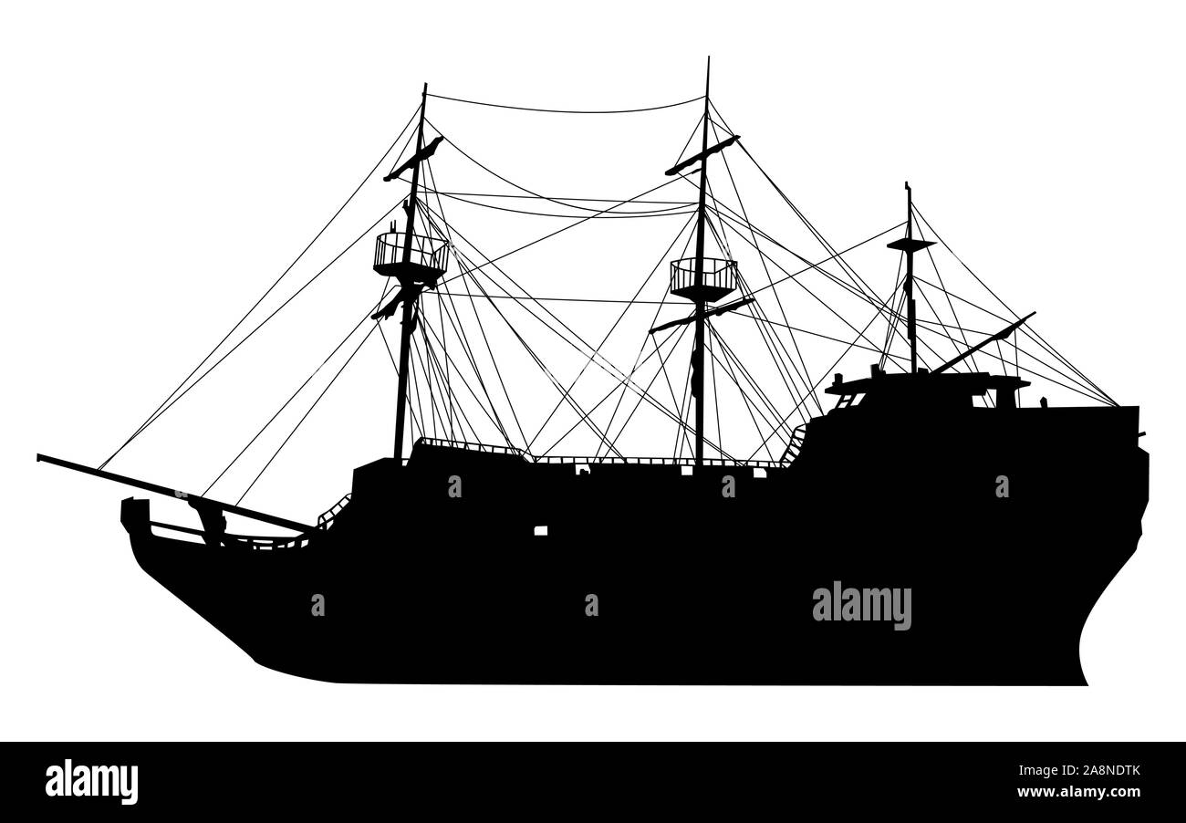 vector silhouette of an old sailing ship on a white isolated background Stock Vector