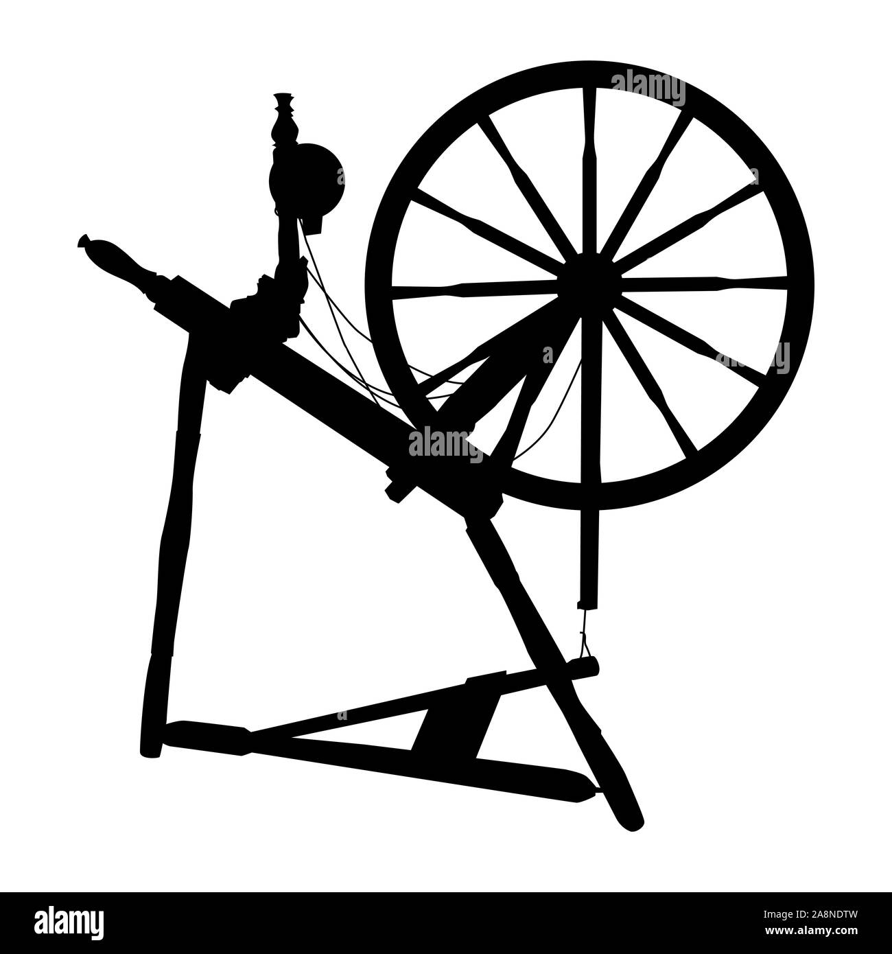 vector silhouette old vintage spinning wheel on a white isolated