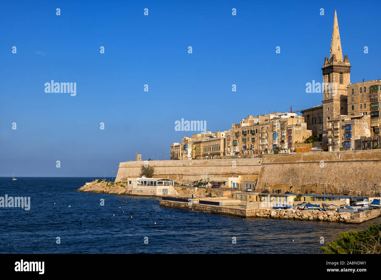 Walled old city of Valletta, capital of Malta, an island country on the Mediterranean Sea. Stock Photo