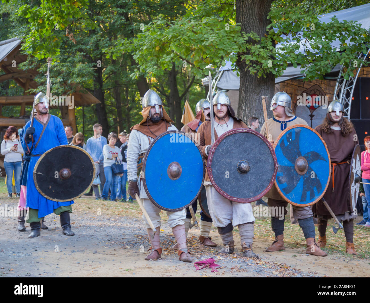 Group of militant medieval warriors Stock Photo Alamy