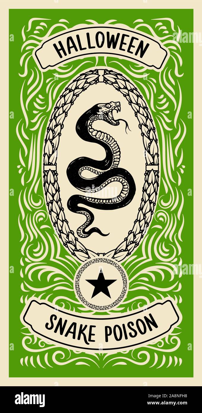 Halloween snake poison. Bottle label template. Design element for