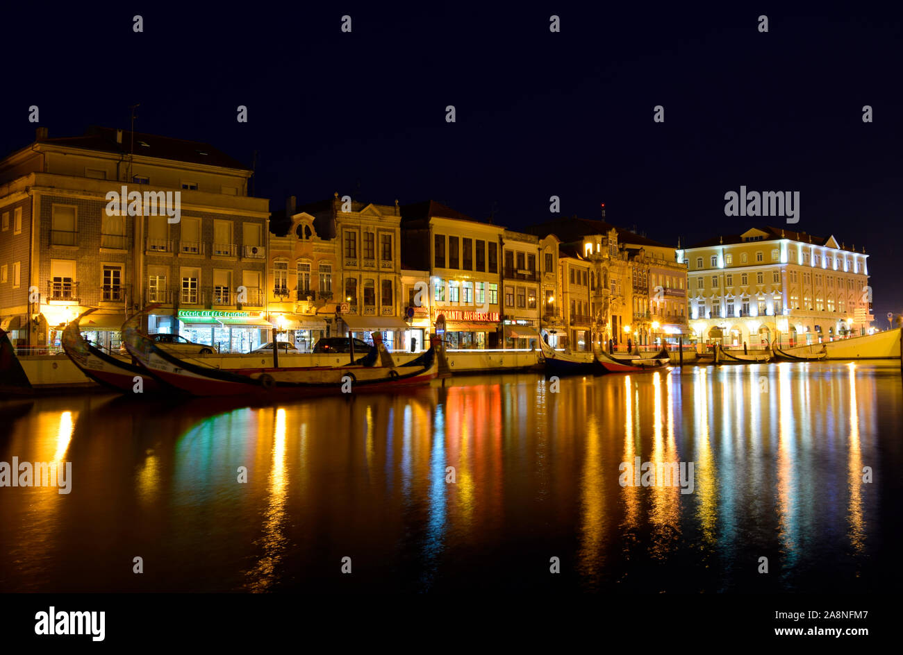 Night view of central Aveiro Portugal Stock Photo