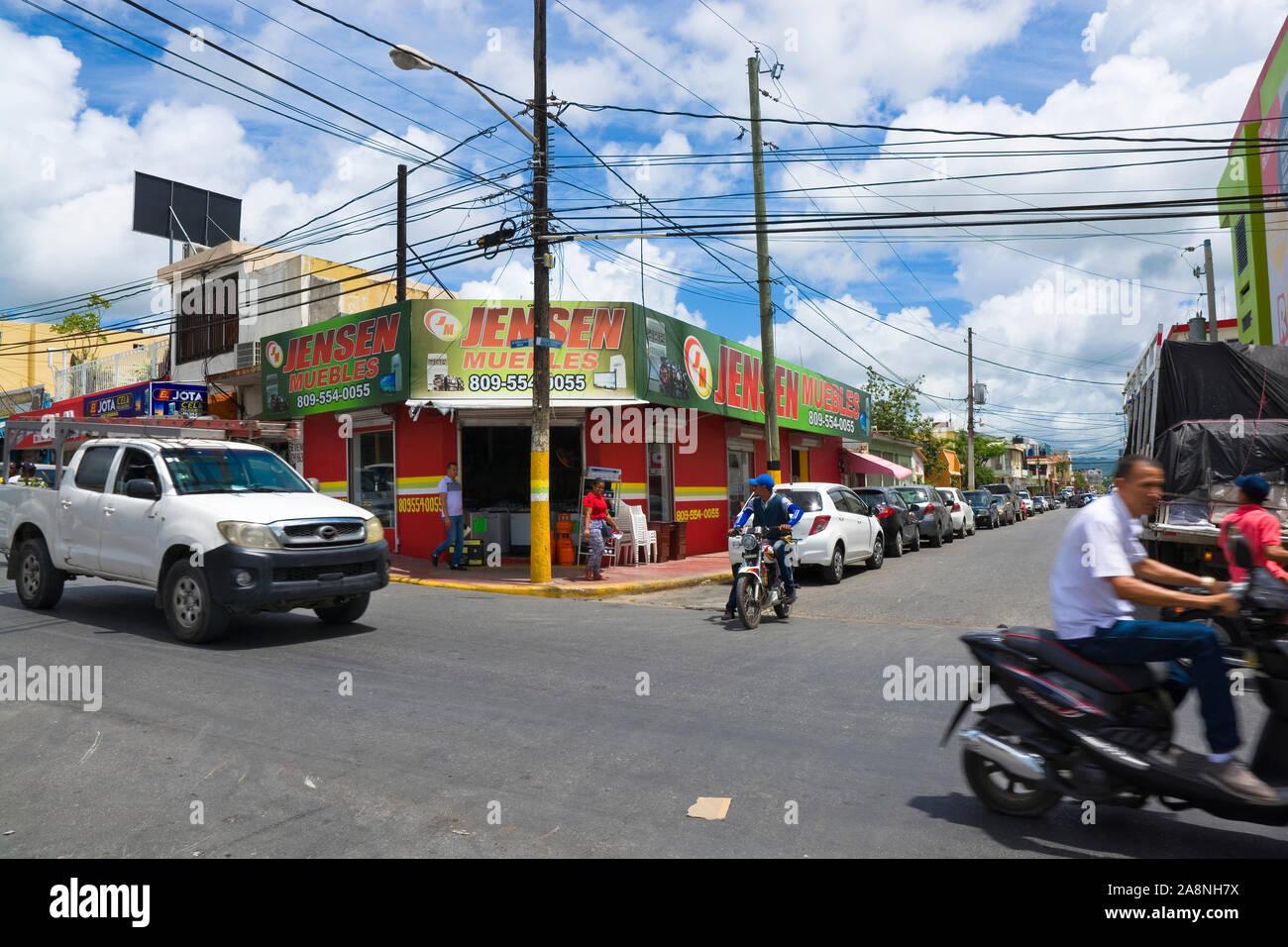 HIGUEY, DOMINICAN REPUBLIC JUNE 25, 2019 View of typical South American cityscape street